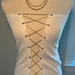 White Tee Tube Top W/ Chain Detail